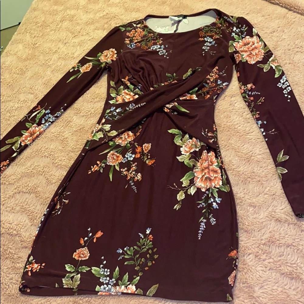 Floral Burgundy Tight fitted Dress